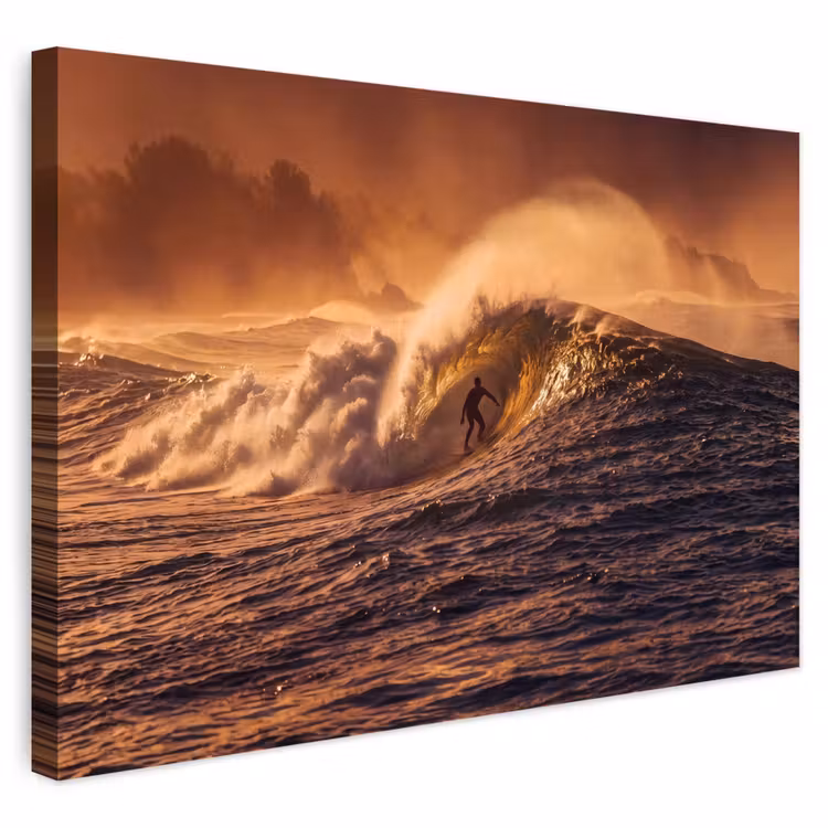 Surfer - Golf - Oceaan - Sport - Oranje Tuinposter op houten frame 2 cm dik klein -3d