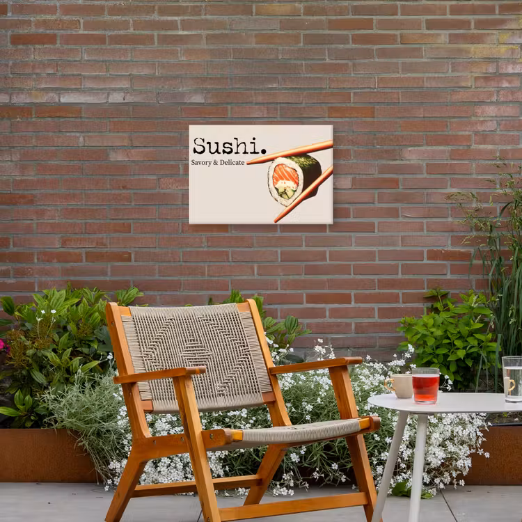 Sushi - Zalm - Rijst - Japans Tuinposter op houten frame 2 cm dik klein -sfeer3