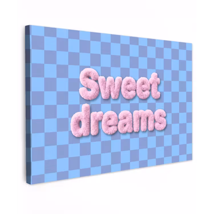 Sweet dreams - Vierkanten - Roze - Blauw Tuinposter op houten frame 2 cm dik klein -3d