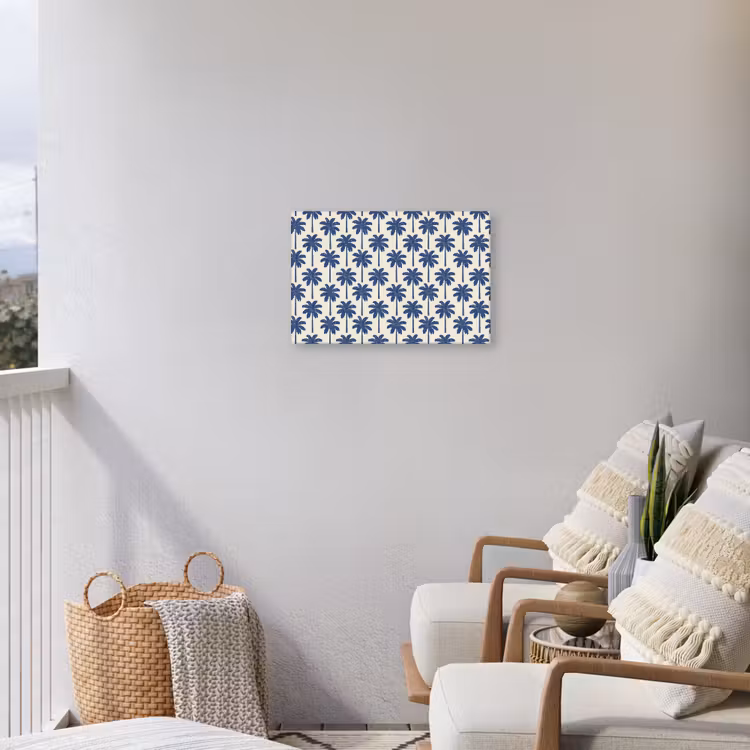 Symmetrisch - Palm - Blauw Tuinposter op houten frame 2 cm dik klein 845 -sfeer1