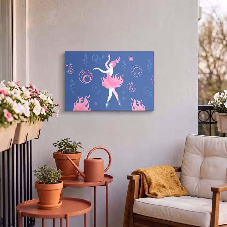 Danseres - Vlammenrok - Abstract - Roze - Blauw Tuinposter op houten frame 2 cm dik klein -sfeer1