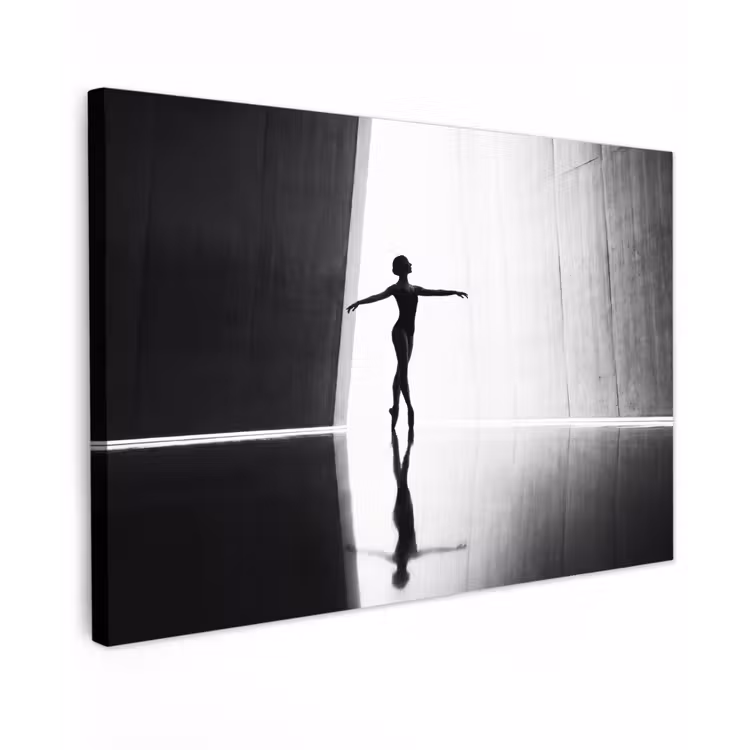Danser - Silhouette - Kunst - Modern - Zwart-wit Tuinposter op houten frame 2 cm dik klein -3d