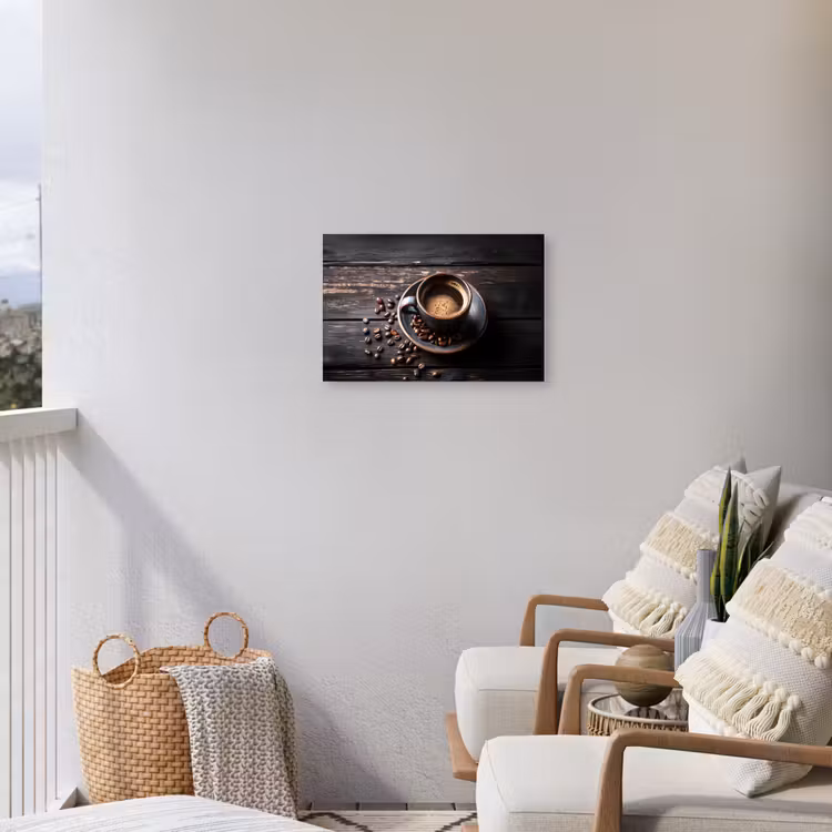 Kop - Koffie - Hout - Bonen Tuinposter op houten frame 2 cm dik klein -sfeer1