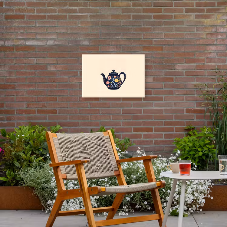 Theepot - Kleurrijk - Bloemen Tuinposter op houten frame 2 cm dik klein -sfeer3