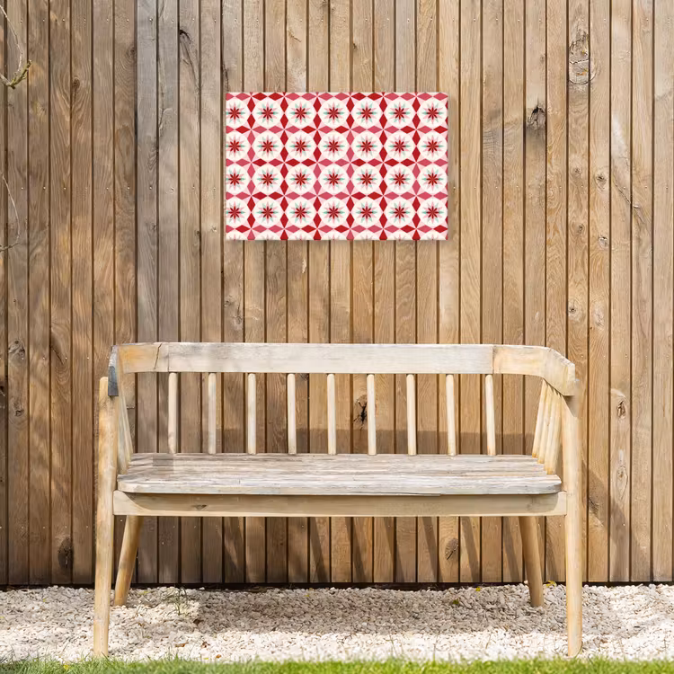 Tegelpatroon - Sterren - Retro - Roze - Mintgroen Tuinposter op houten frame 2 cm dik klein 845 -sfeer4