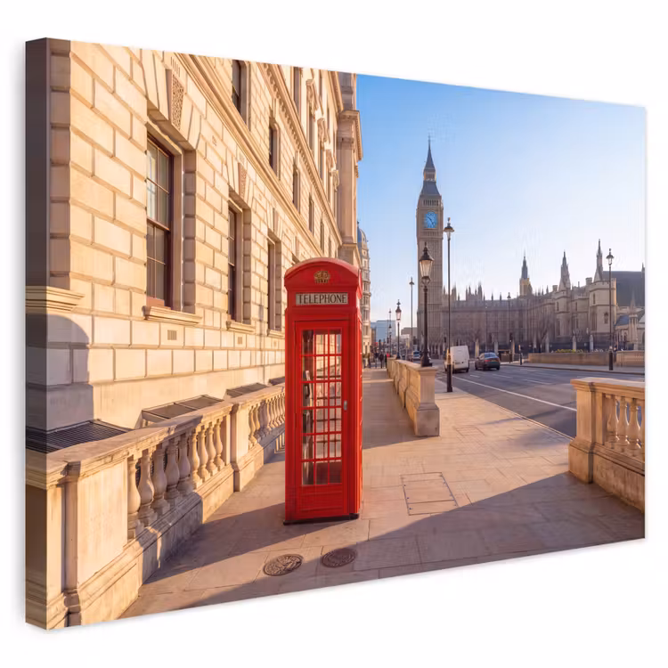 Telefooncel - Rood - Londen - Stad - Architectuur Tuinposter op houten frame 2 cm dik klein -3d