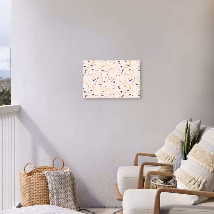 Terrazzo - Patroon - Kleurrijk - Indigo Tuinposter op houten frame 2 cm dik klein 845 -sfeer1