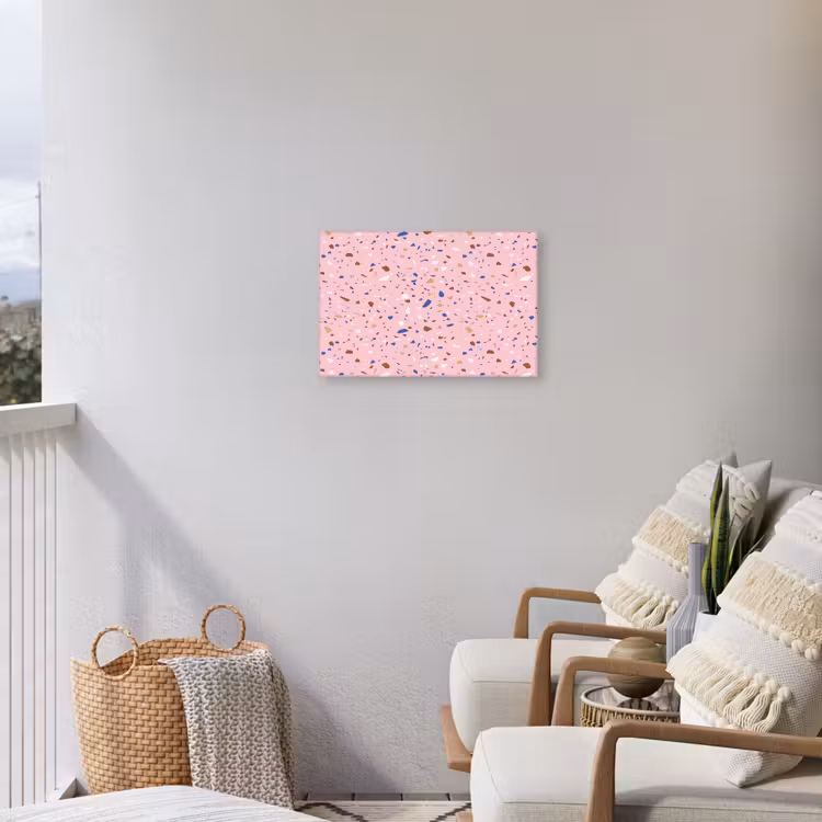 Terrazzo - Patroon - Kleurrijk - Roze Tuinposter op houten frame 2 cm dik klein 845 -sfeer1