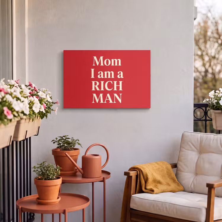 Tekst - Rijkdom - Motivatie - Rood - Modern Tuinposter op houten frame 2 cm dik klein -sfeer1