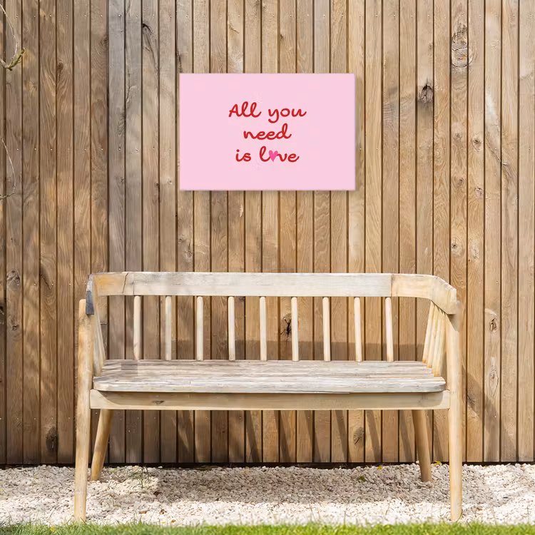 Tekst - Roze - Love - Hart Tuinposter op houten frame 2 cm dik klein -sfeer4