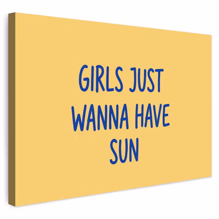 Tekst - Zon - Zomer - Modern - Geel Tuinposter op houten frame 2 cm dik klein -3d