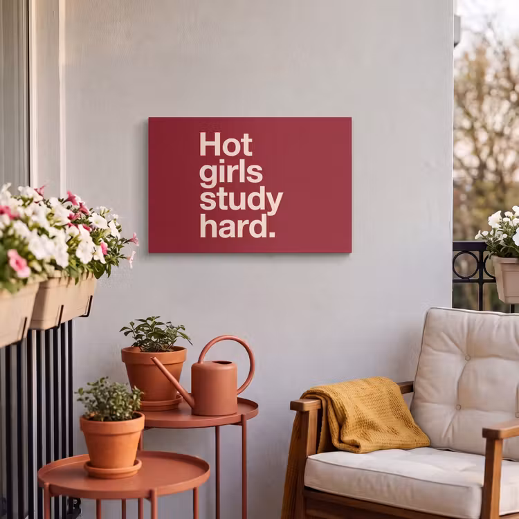 Tekst - Studie - Motivatie - Modern - Rood Tuinposter op houten frame 2 cm dik klein -sfeer1