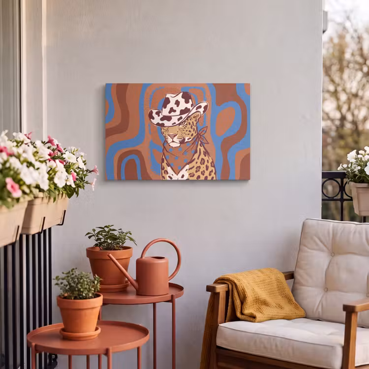 Dieren - Cowboyhoed - Modern - Illustratie - Bruin Tuinposter op houten frame 2 cm dik klein -sfeer1