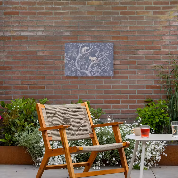 Dieren - Jungle - Illustratie - Bomen - Blauw Tuinposter op houten frame 2 cm dik klein -sfeer3