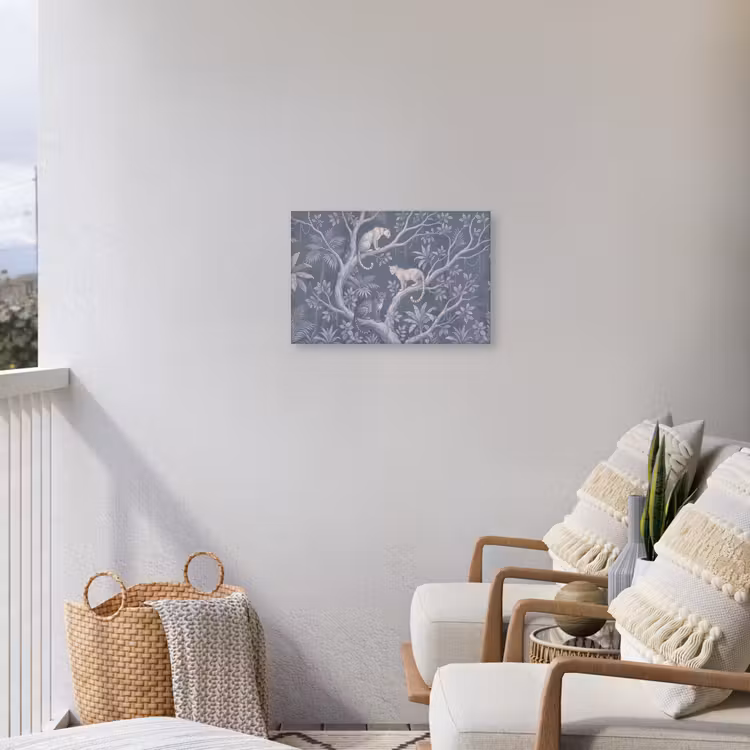 Dieren - Jungle - Illustratie - Bomen - Blauw Tuinposter op houten frame 2 cm dik klein -sfeer1