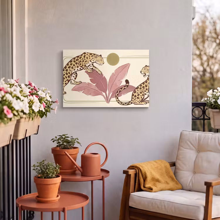 Dieren - Kat - Jungle - Illustratie - Beige Tuinposter op houten frame 2 cm dik klein -sfeer1