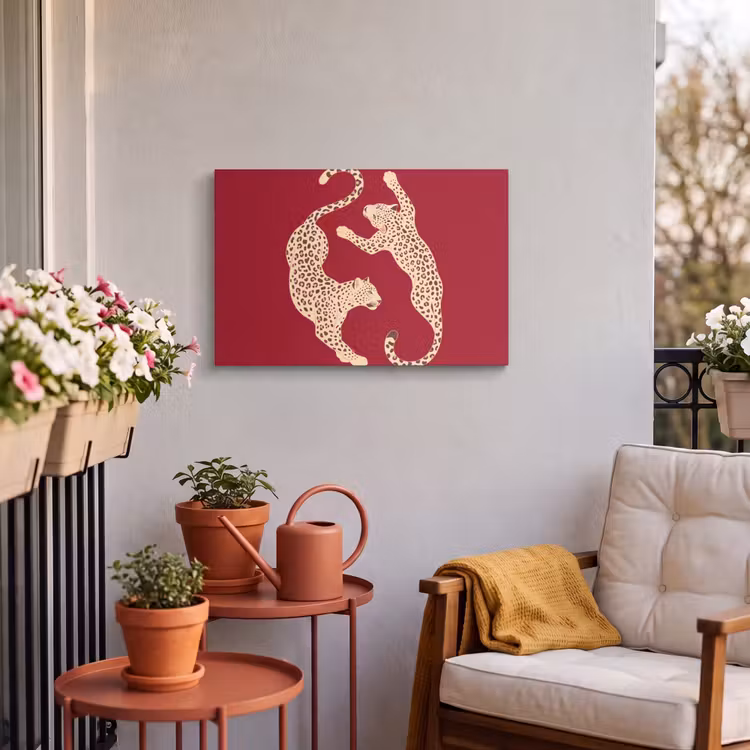Dieren - Luipaard - Abstract - Rood - Modern Tuinposter op houten frame 2 cm dik klein -sfeer1