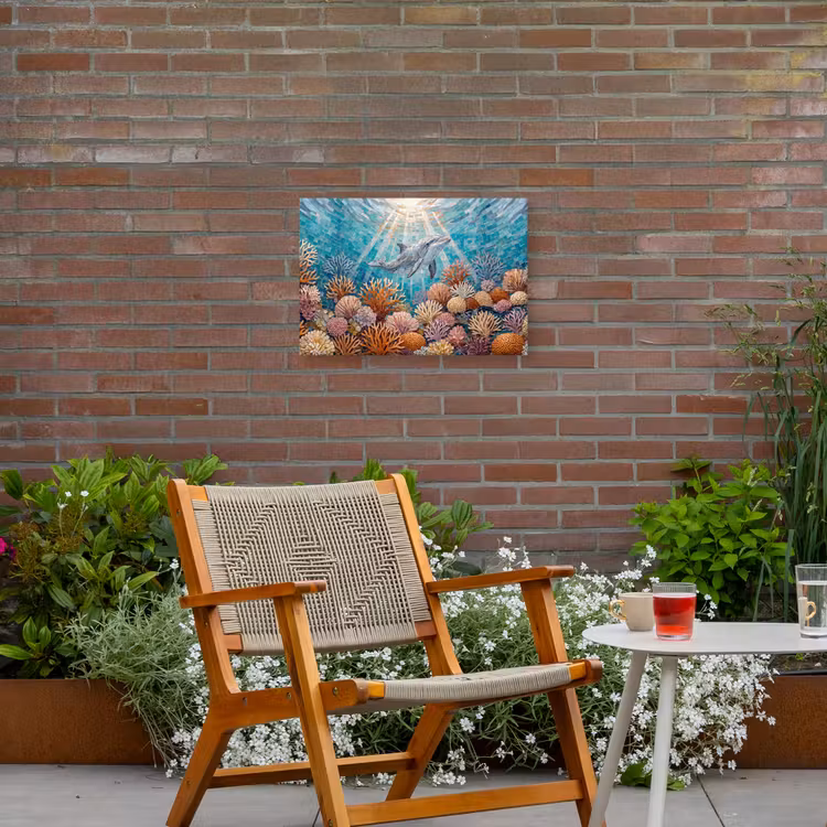 Dieren - Mozaïek - Oceaan - Koraal - Blauw Tuinposter op houten frame 2 cm dik klein -sfeer3