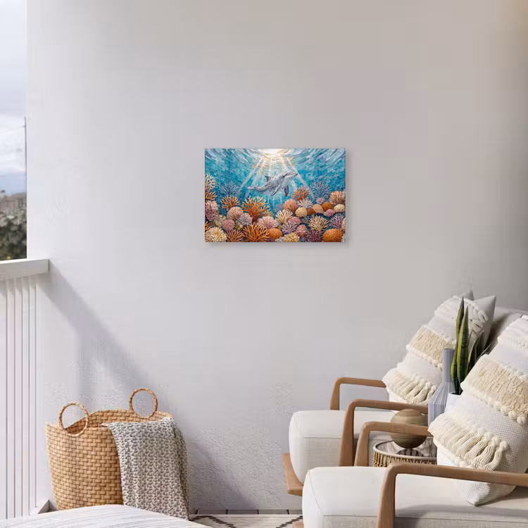 Dieren - Mozaïek - Oceaan - Koraal - Blauw Tuinposter op houten frame 2 cm dik klein -sfeer1