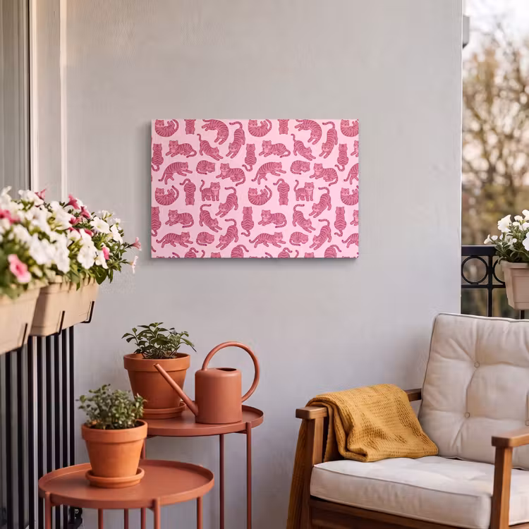Dieren - Patroon - Roze - Speels - Cartoon Tuinposter op houten frame 2 cm dik klein -sfeer1