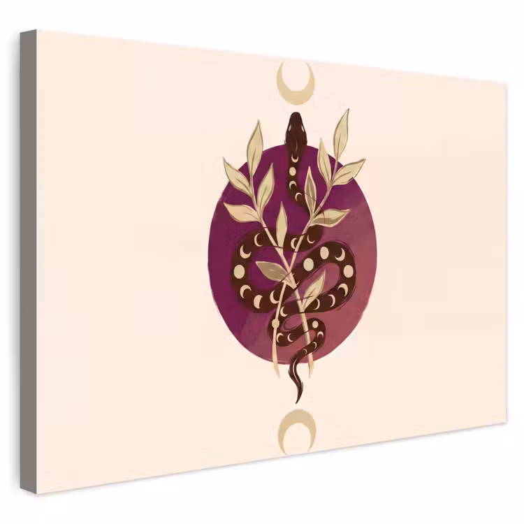 Dieren - Slang - Maan - Mystiek - Abstract Tuinposter op houten frame 2 cm dik klein -3d