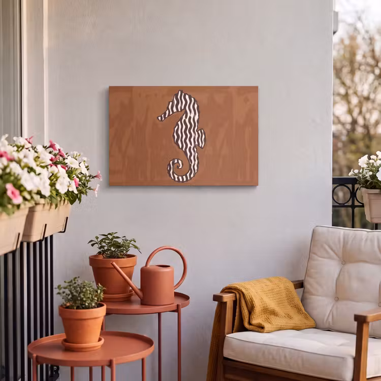 Dieren - Zeepaardje - Abstract - Bruin - Strepen Tuinposter op houten frame 2 cm dik klein -sfeer1