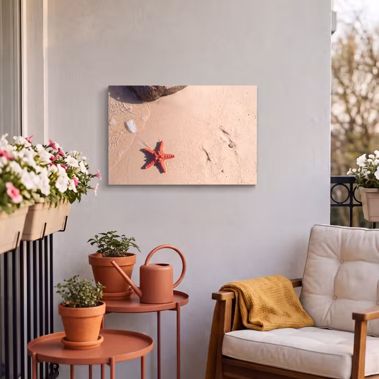 Dieren - Strand - Zee - Natuur - Rood Tuinposter op houten frame 2 cm dik klein -sfeer1