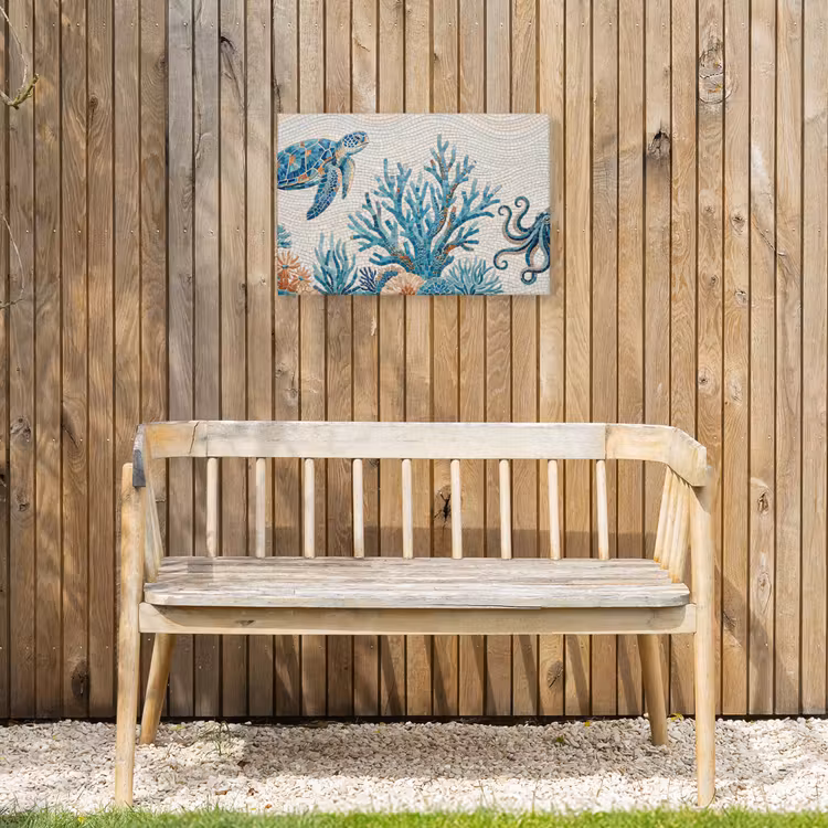 Dieren - Onderwater - Natuur - Mozaïek - Blauw Tuinposter op houten frame 2 cm dik klein -sfeer4