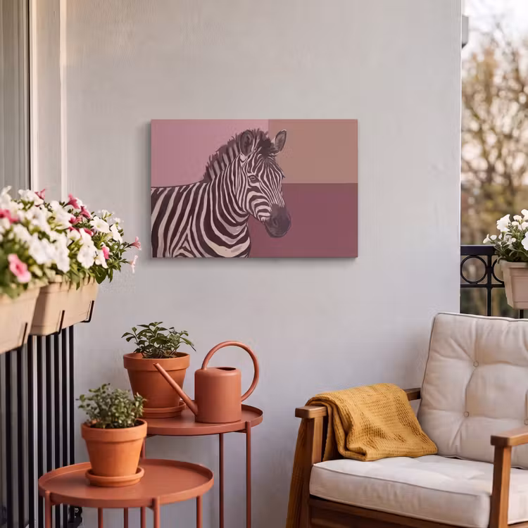 Dieren - Zebrahoofd - Wildlife - Modern - Bruin Tuinposter op houten frame 2 cm dik klein -sfeer1