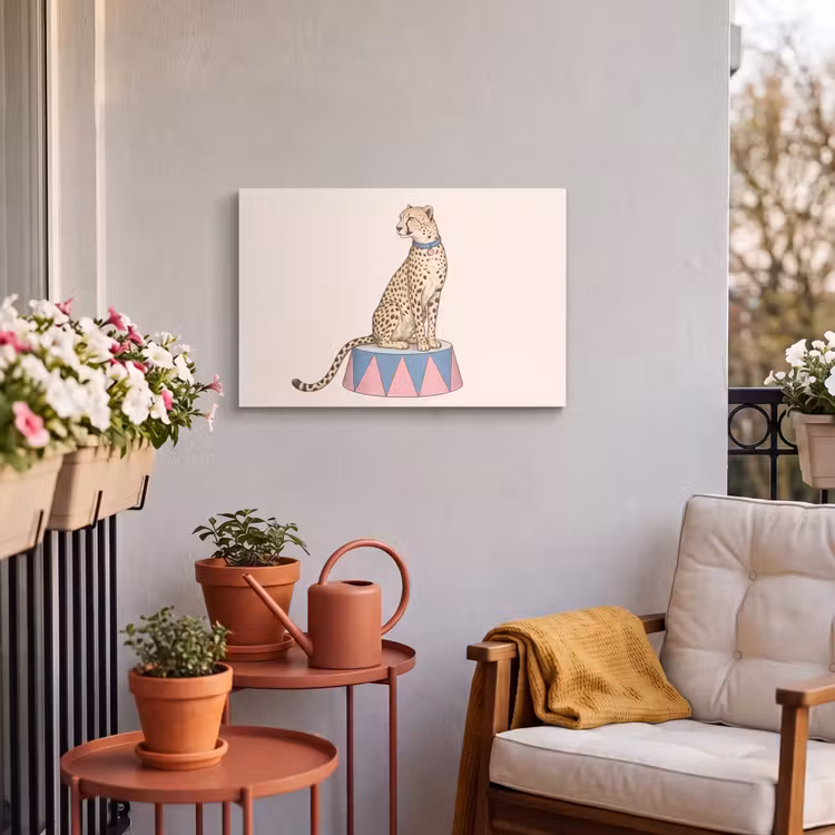 Dieren - Circus - Illustratie - Vintage - Roze Tuinposter op houten frame 2 cm dik klein -sfeer1