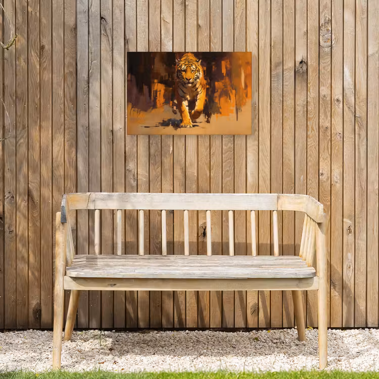 Tijger - Geschilderd - Oranje - Penseelstreken Tuinposter op houten frame 2 cm dik klein -sfeer4