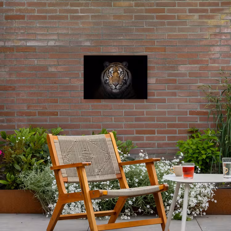 Tijger in de schaduw Tuinposter op houten frame 2 cm dik klein -sfeer3