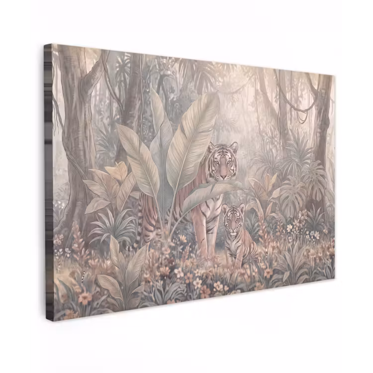 Tijger - Welp - Jungle - Illustratie - Dieren Tuinposter op houten frame 2 cm dik klein -3d
