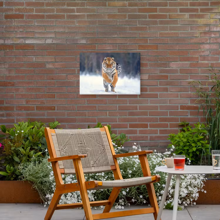 Tijger - Landschap - Sneeuw - Winter - Dieren Tuinposter op houten frame 2 cm dik klein -sfeer3