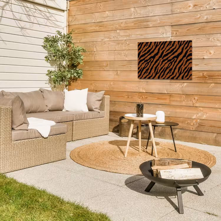 Tijger - Zwart - Vacht Tuinposter op houten frame 2 cm dik klein 845 -sfeer2