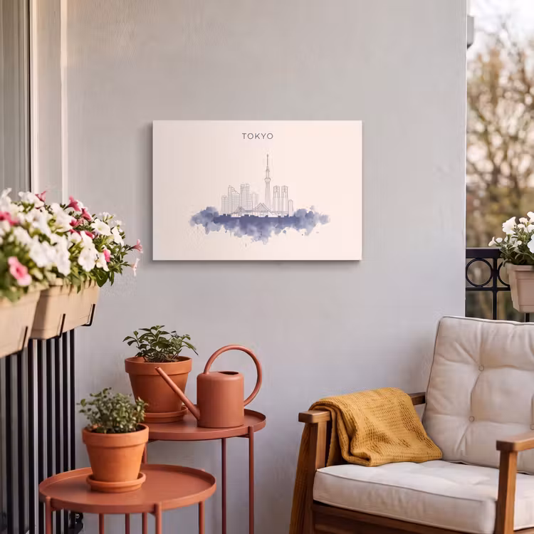 Tokyo - Skyline - Stad - Abstract - Blauw Tuinposter op houten frame 2 cm dik klein -sfeer1