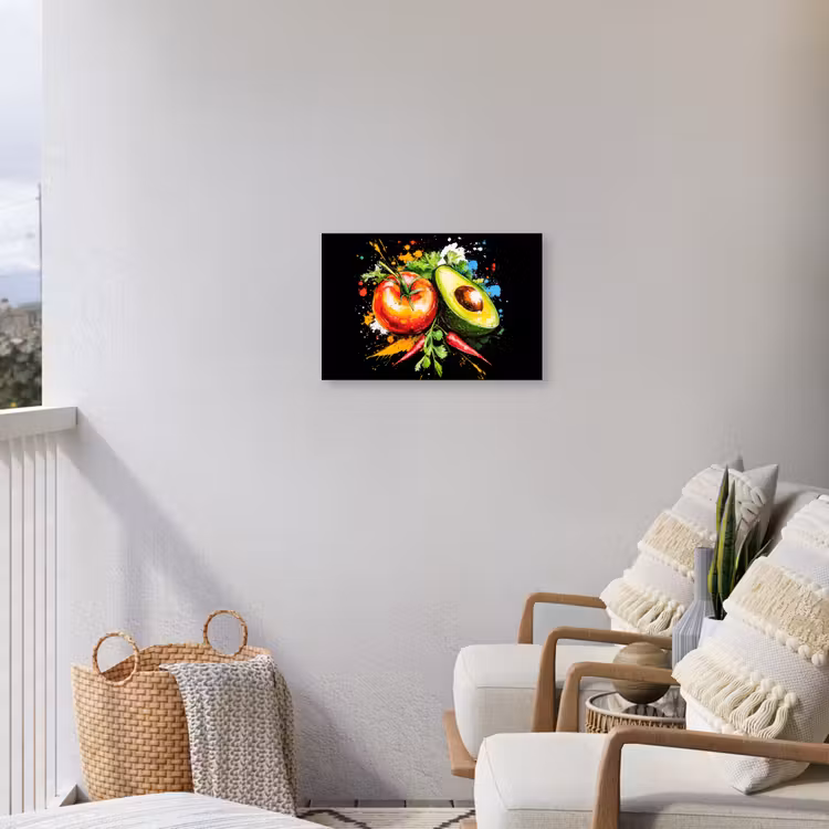 Tomaat - Avocado - Peper - Graffiti - Verf - Modern Tuinposter op houten frame 2 cm dik klein -sfeer1