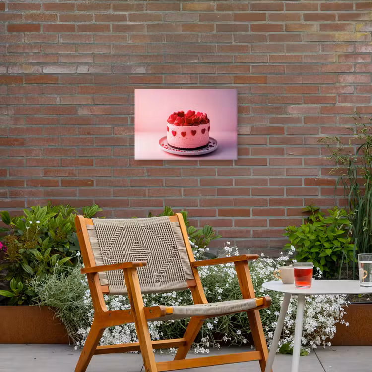 Taart - Hart - Roze Tuinposter op houten frame 2 cm dik klein -sfeer3