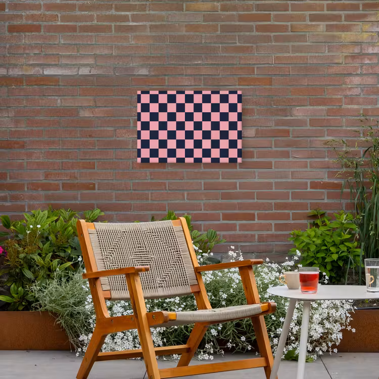 Traditioneel - Patroon - Blauw - Roze Tuinposter op houten frame 2 cm dik klein 845 -sfeer3