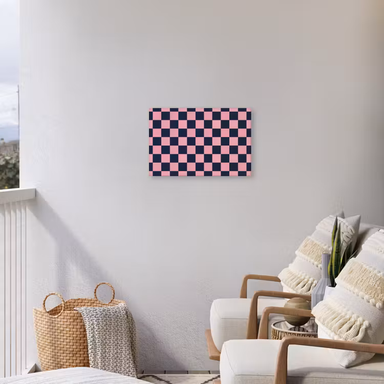 Traditioneel - Patroon - Blauw - Roze Tuinposter op houten frame 2 cm dik klein 845 -sfeer1