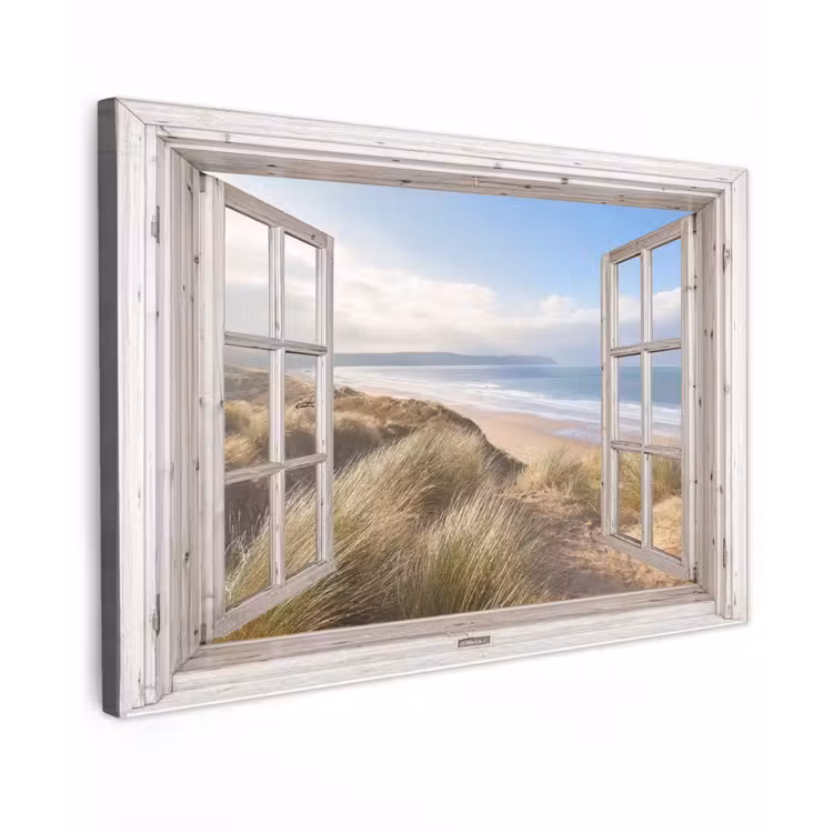 Doorkijk - Zee - Strand - Duinen Tuinposter op houten frame 2 cm dik klein -3d