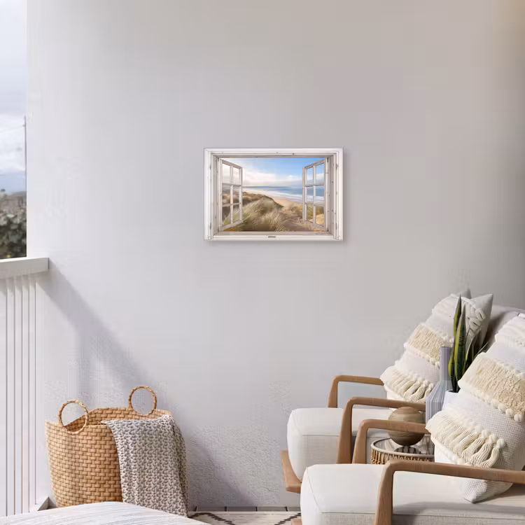 Doorkijk - Zee - Strand - Duinen Tuinposter op houten frame 2 cm dik klein -sfeer1