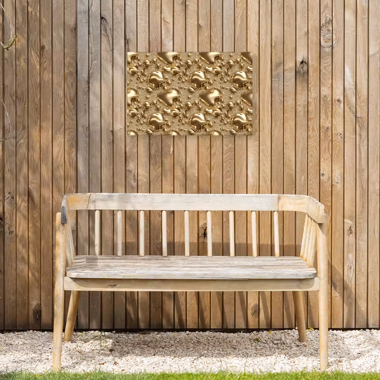 Druppels - Organisch - Goud Tuinposter op houten frame 2 cm dik klein 845 -sfeer4