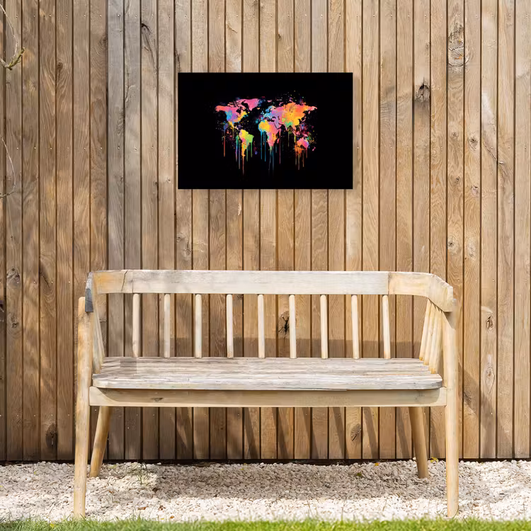 Druipen - Wereldkaart - Kleurrijk - Verticaal Tuinposter op houten frame 2 cm dik klein -sfeer4
