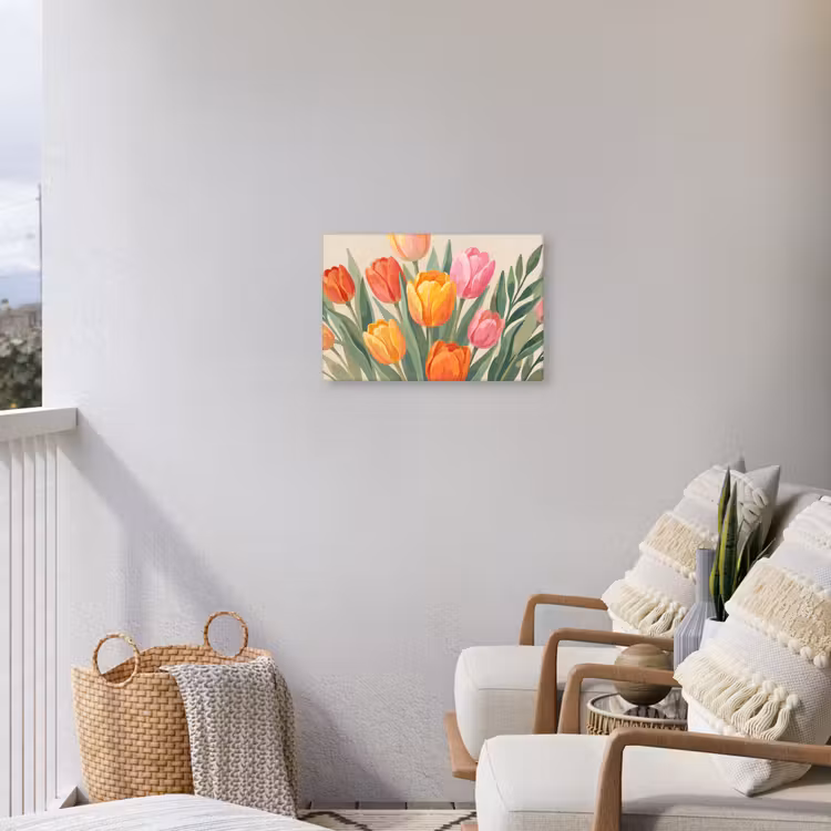 Tulpen - Abstract - Kleurrijk Tuinposter op houten frame 2 cm dik klein -sfeer1
