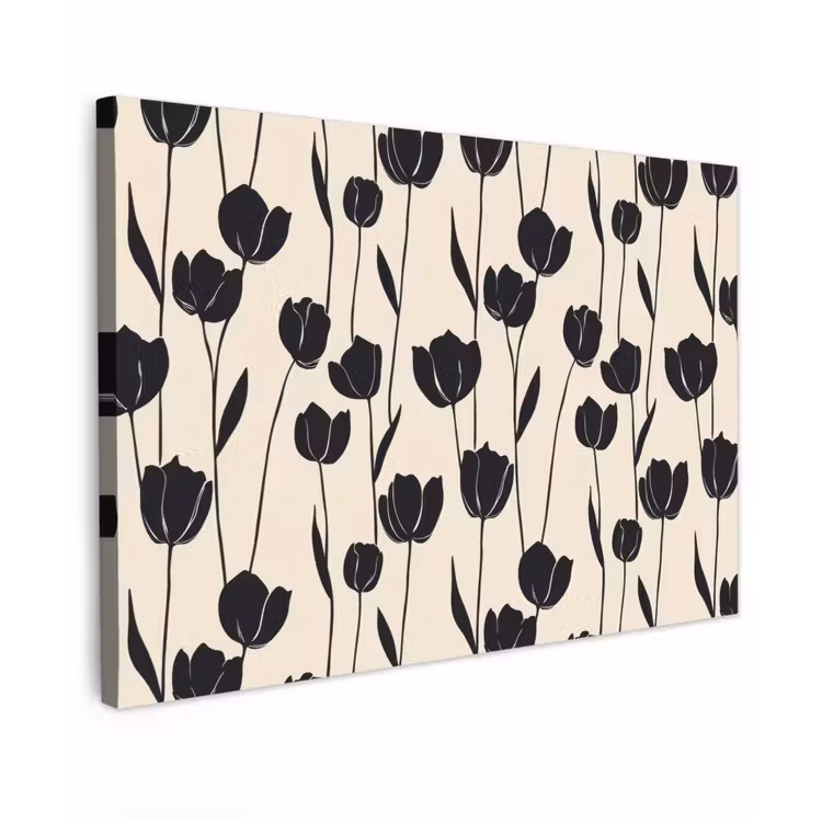 Tulpen - Patroon - Zwart Tuinposter op houten frame 2 cm dik klein 845 -3d