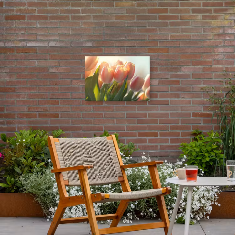 Tulpen - Roze - Zonnestralen Tuinposter op houten frame 2 cm dik klein -sfeer3