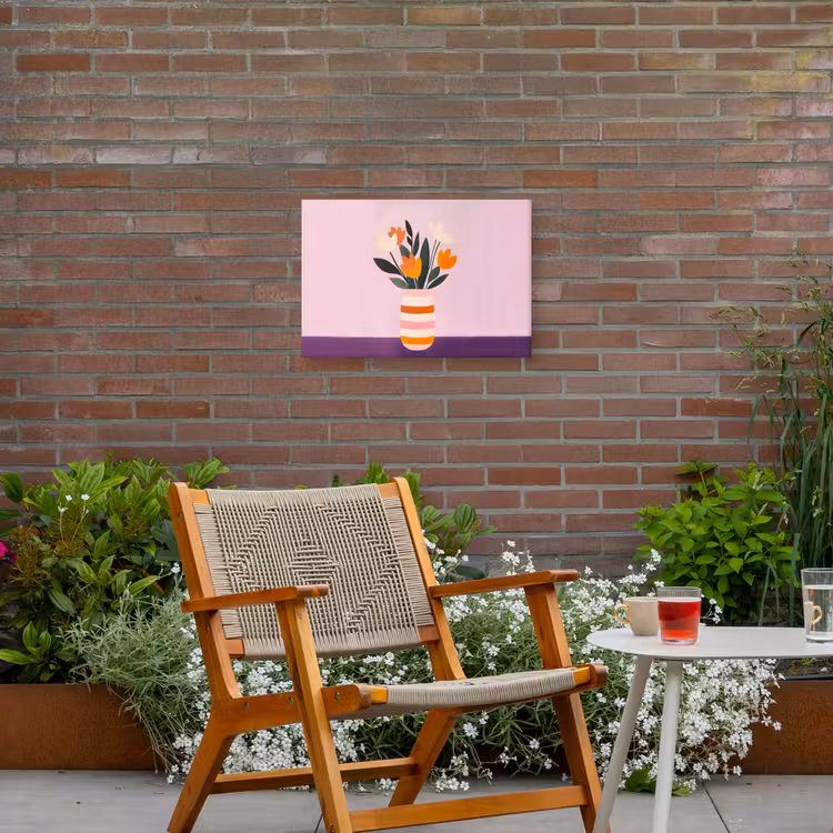 Tulpen - Vaas - Strepen - Paars Tuinposter op houten frame 2 cm dik klein -sfeer3