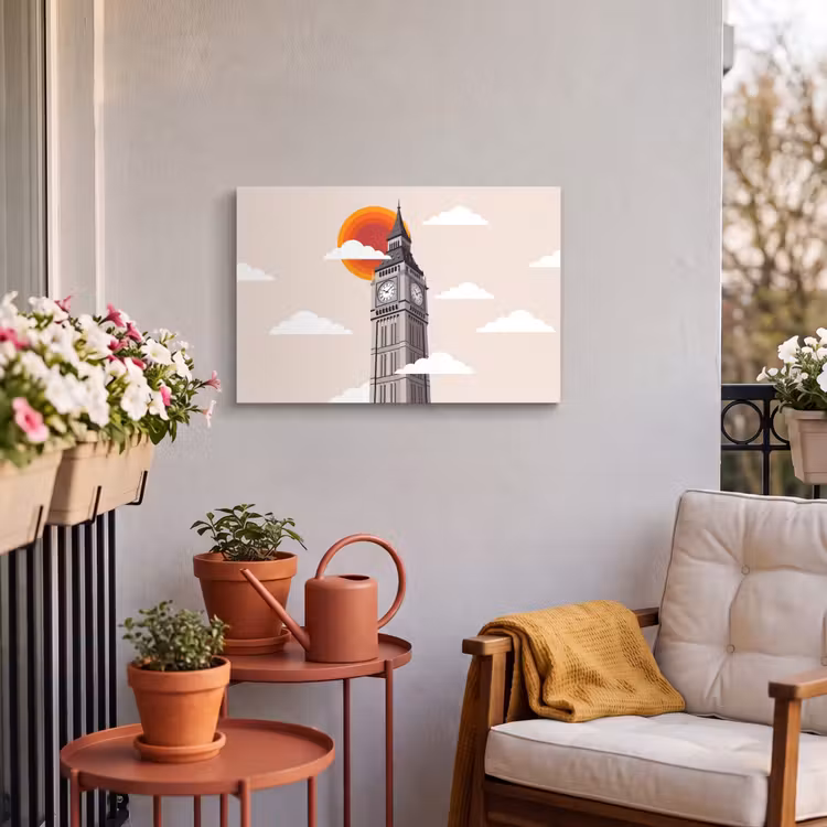 Toren - Klok - Londen - Architectuur - Retro Tuinposter op houten frame 2 cm dik klein -sfeer1