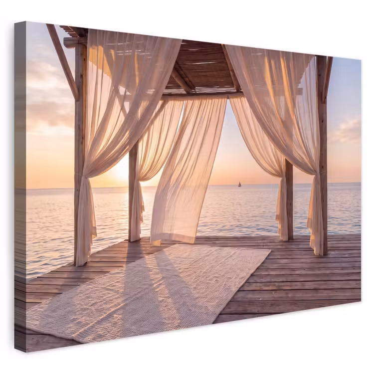 Overkapping - Zee - Zonsondergang - Vakantie - Rust Tuinposter op houten frame 2 cm dik klein -3d